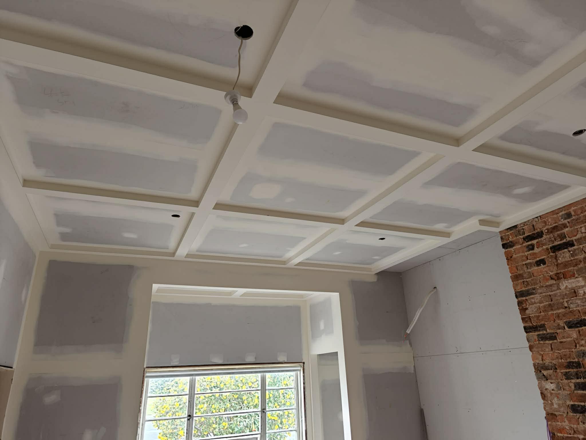 Coffered ceiling after gib stopping